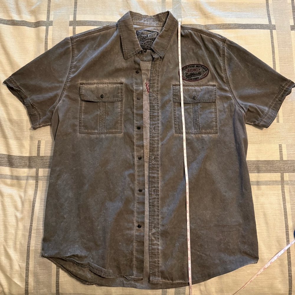 Affliction Men's Button Down Shirt Flatliner Embroidered Biker
